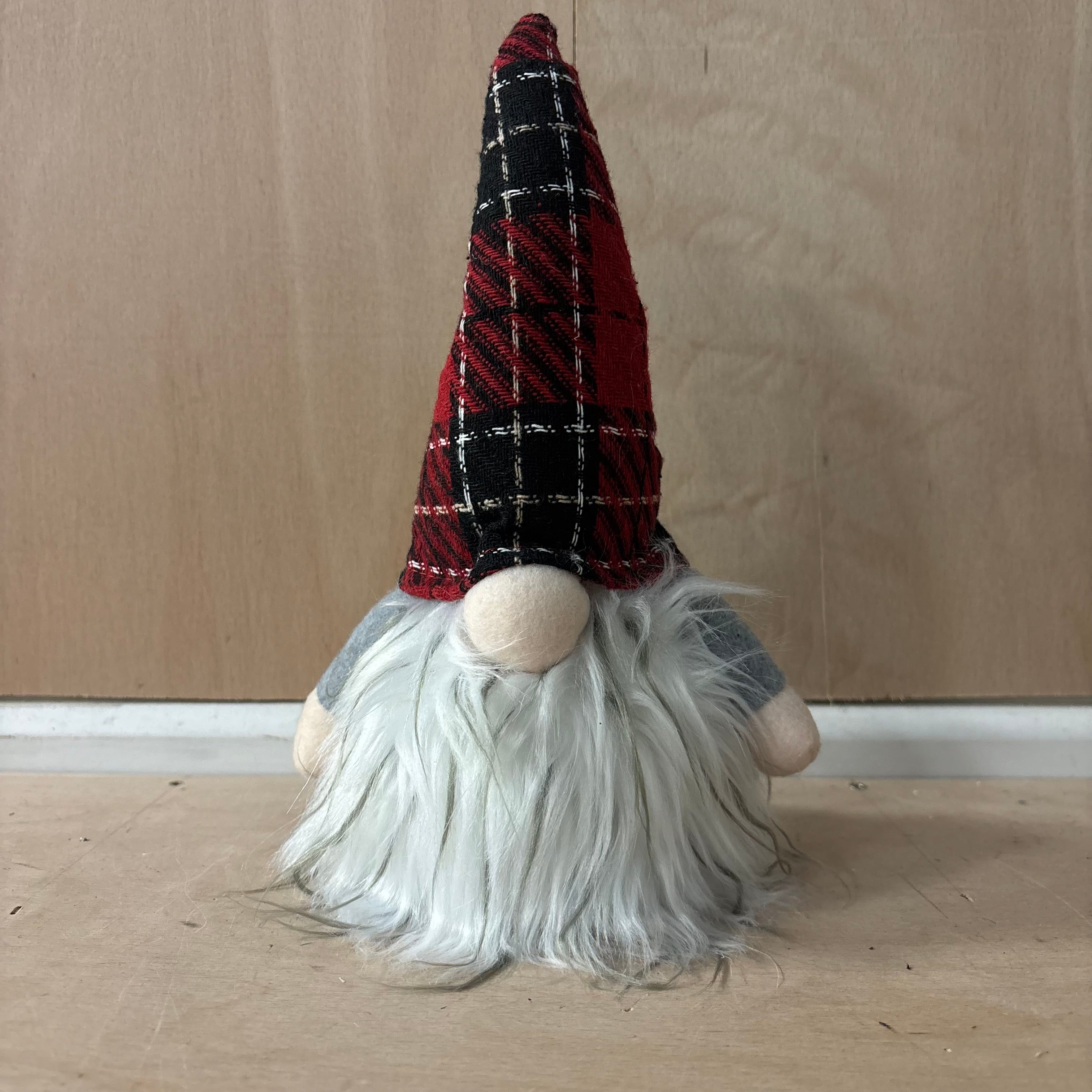 Festive small red & black tartan battery operated gonk