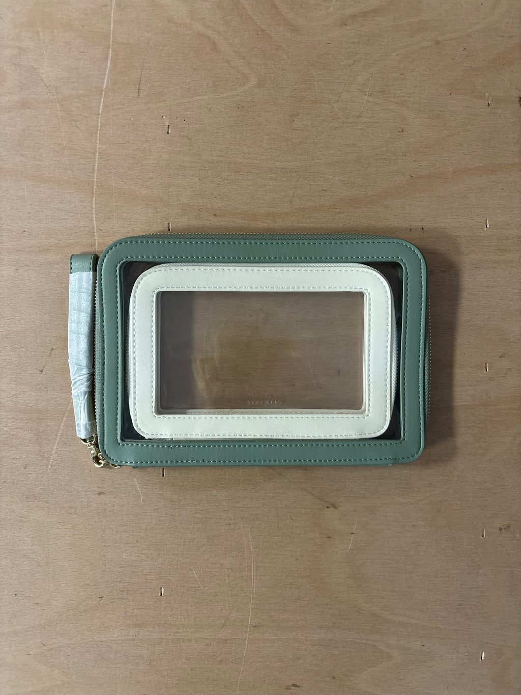 Stackers green and cream clear pouch set