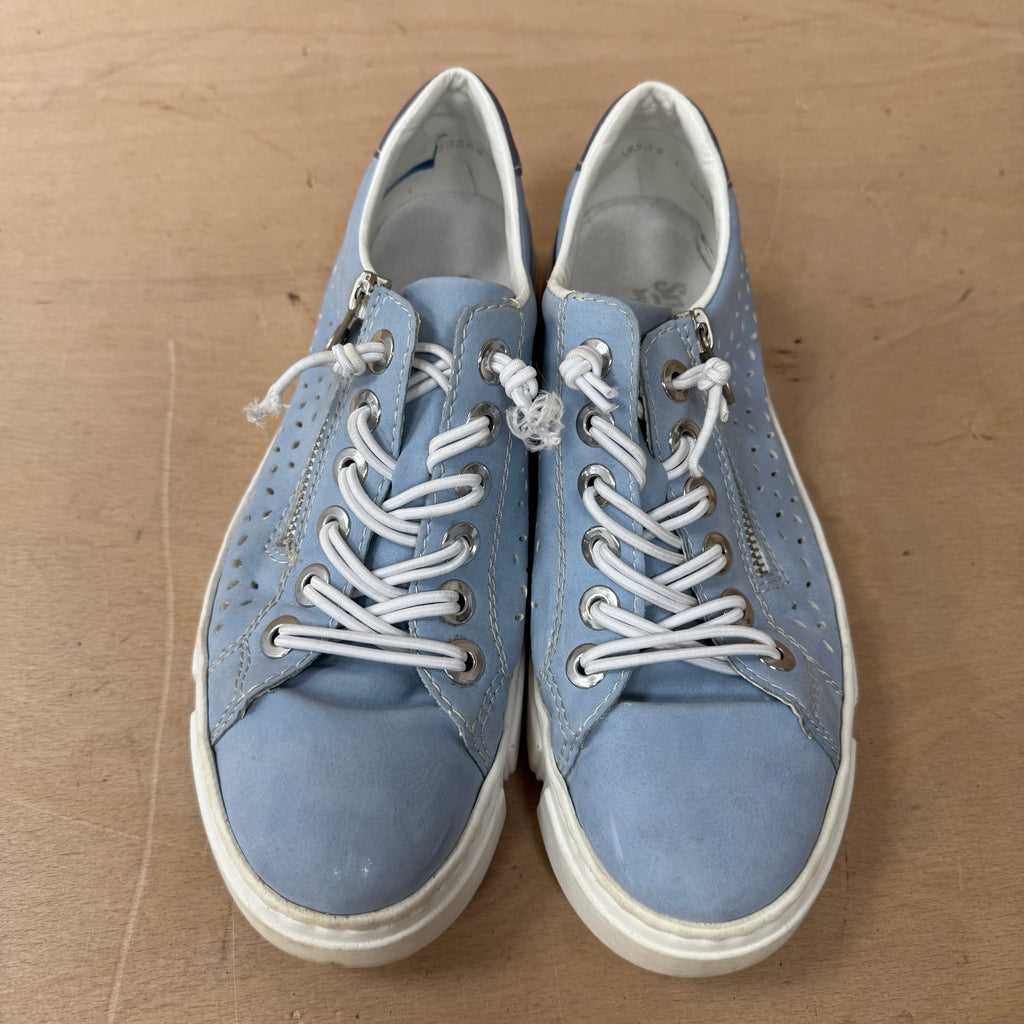 Rieker blue and white zip and lace shoes -size 4