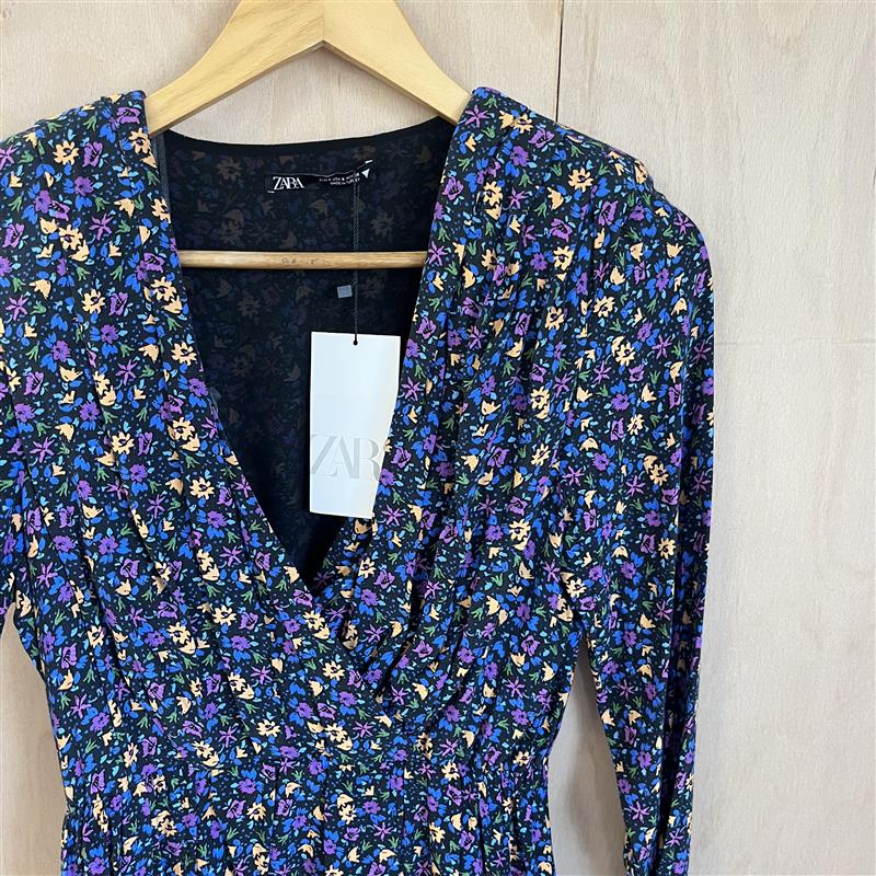 Zara navy floral skater dress