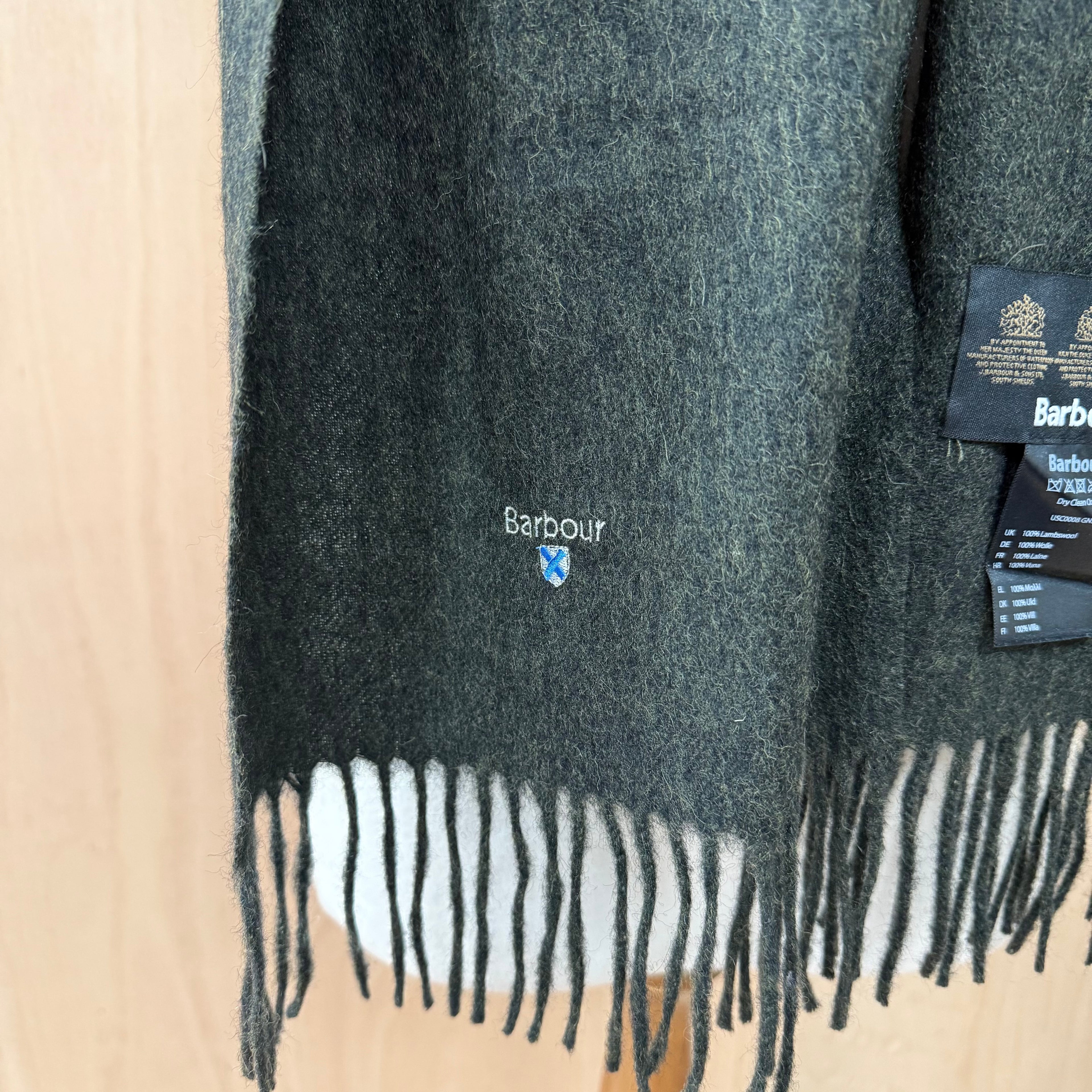 Barbour lambswool scarf seaweed green one size