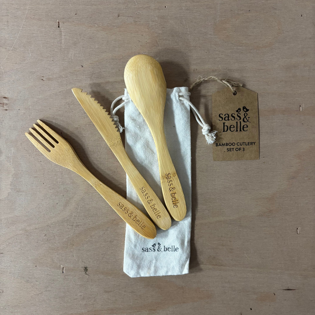 Sass & Belle bamboo cutlery set of 3 knife fork and spoon