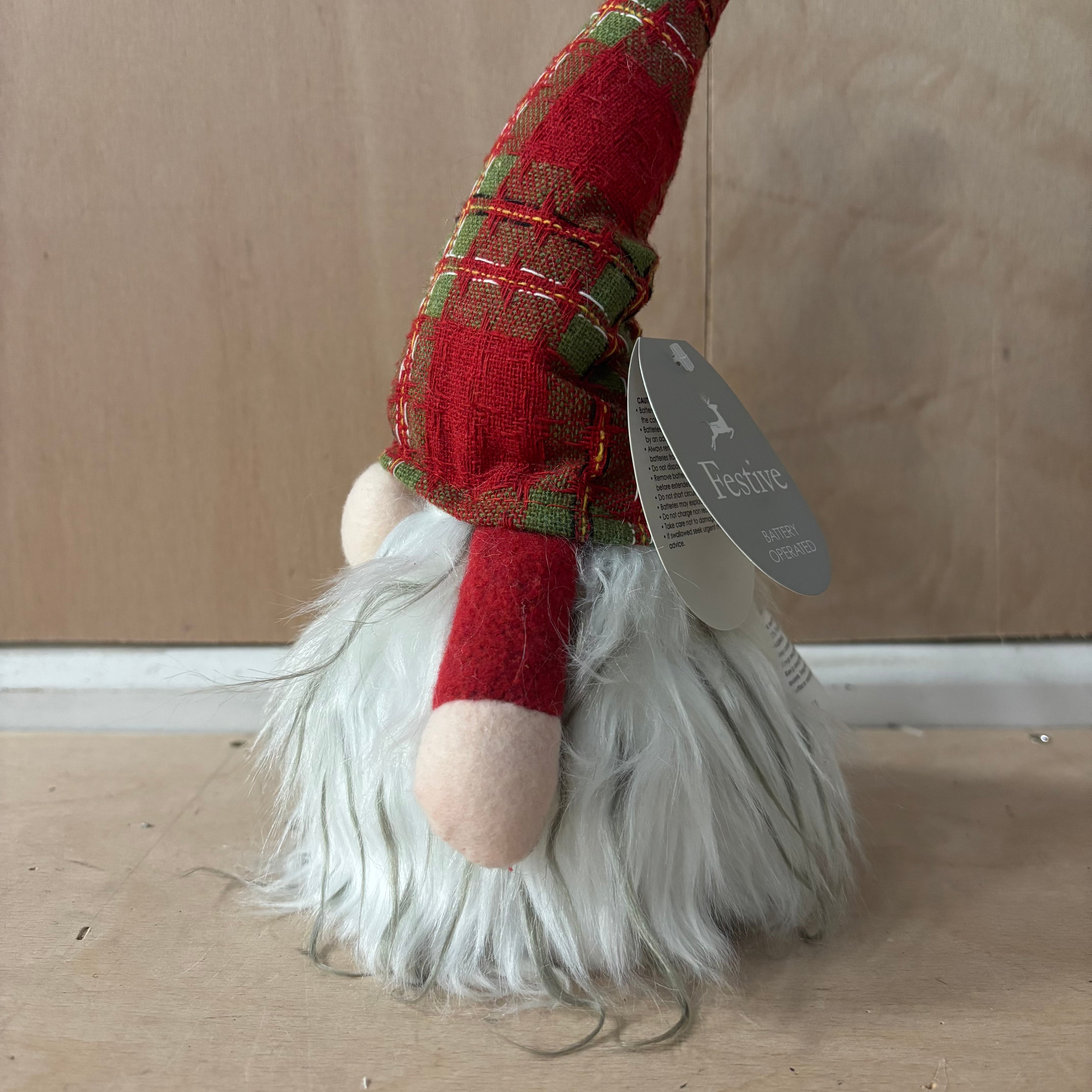 Festive small red & green tartan battery operated gonk