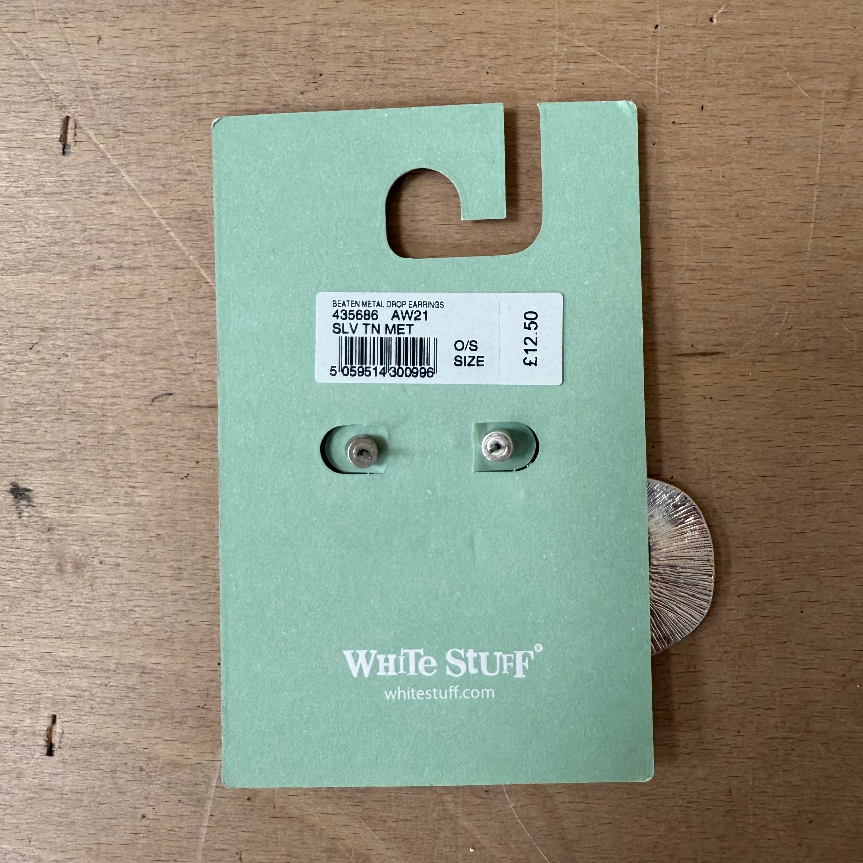 White stuff beaten metal hoop drop earrings new ladies
