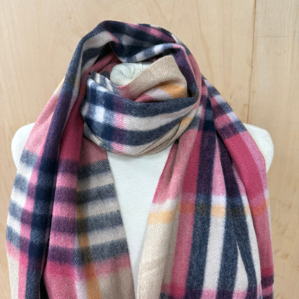 House of tweed pink multicolour soft checked scarf