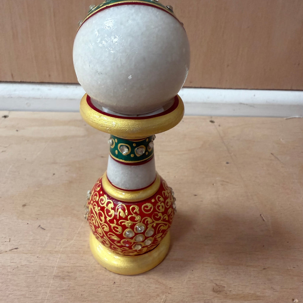 Meenakari white pillar watch with green, gold and red decoration