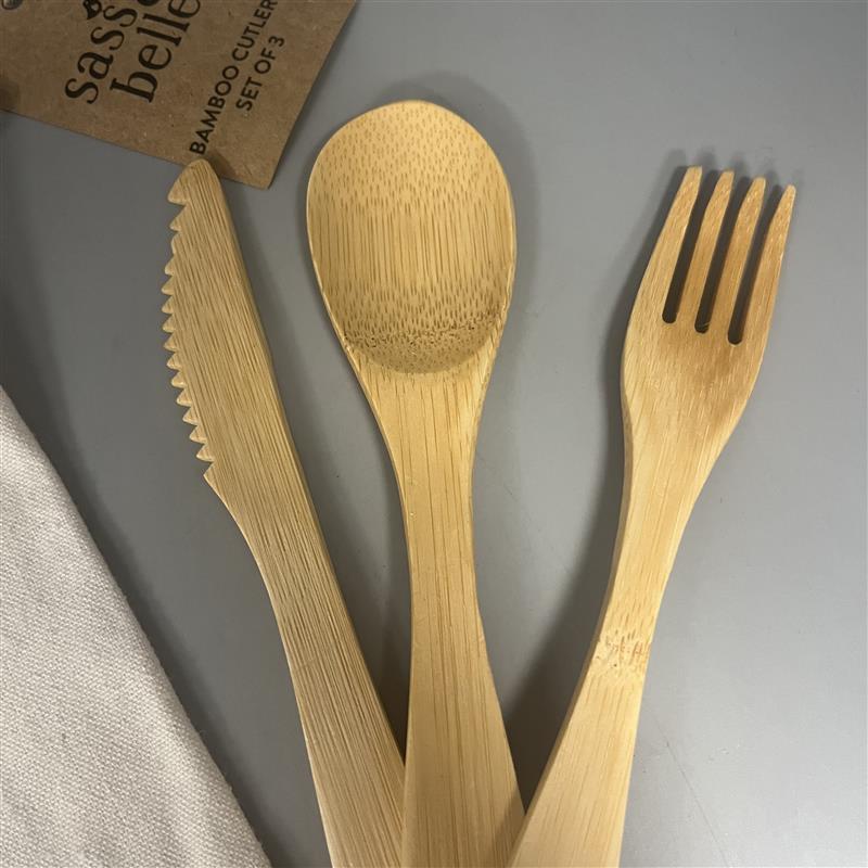 Sass & Belle bamboo cutlery set of 3 knife fork and spoon