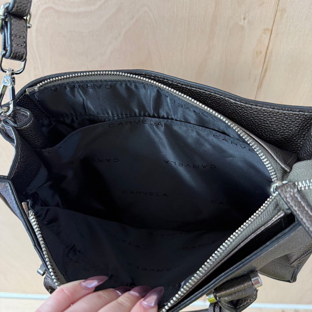 Carvela dark glitter faux leather handbag tote shoulder bag