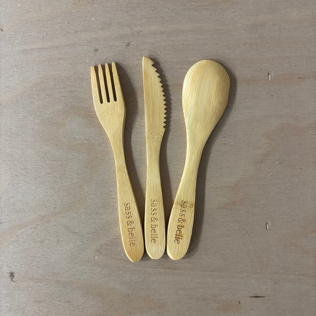 Sass & Belle bamboo cutlery set of 3 knife fork and spoon