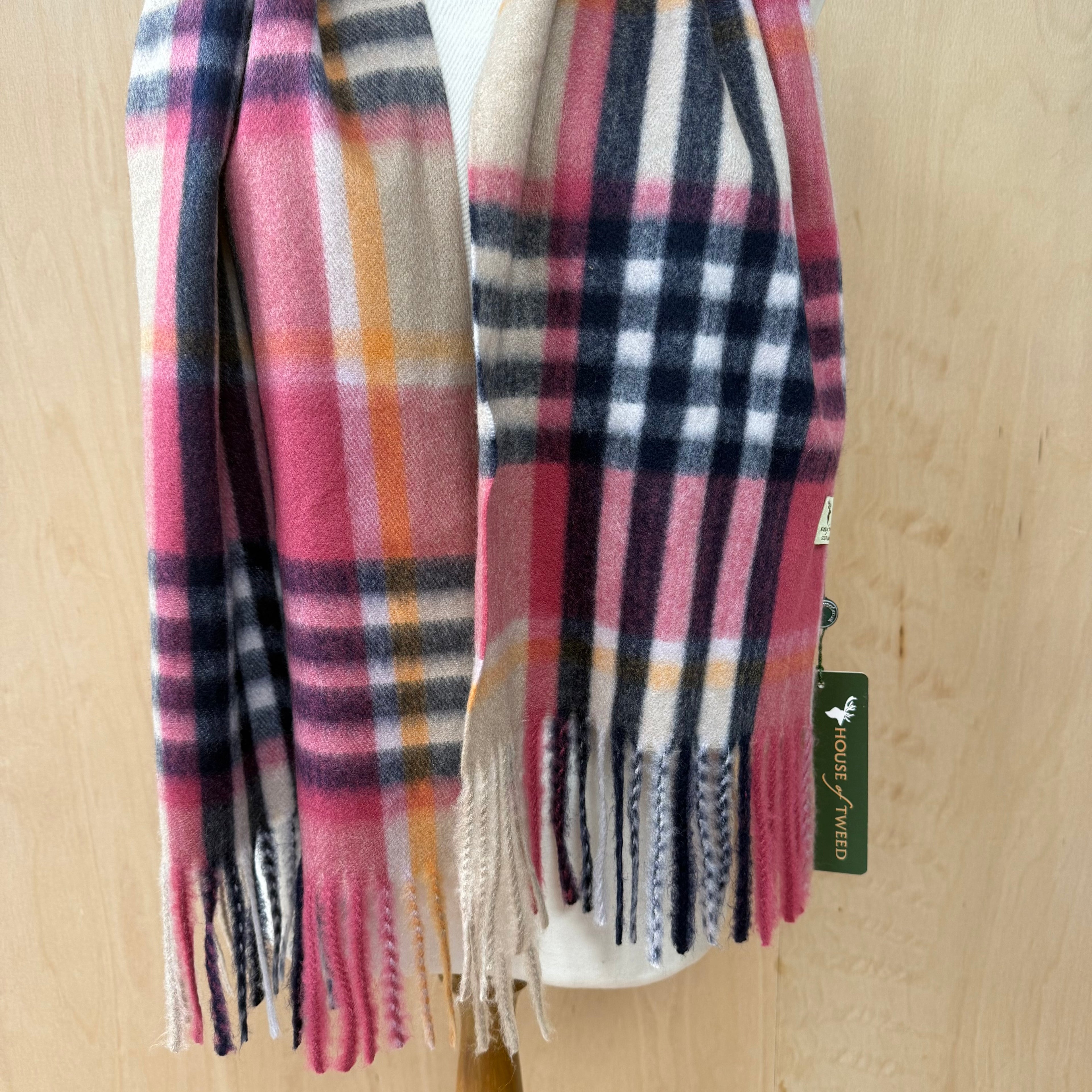House of tweed pink multicolour soft checked scarf