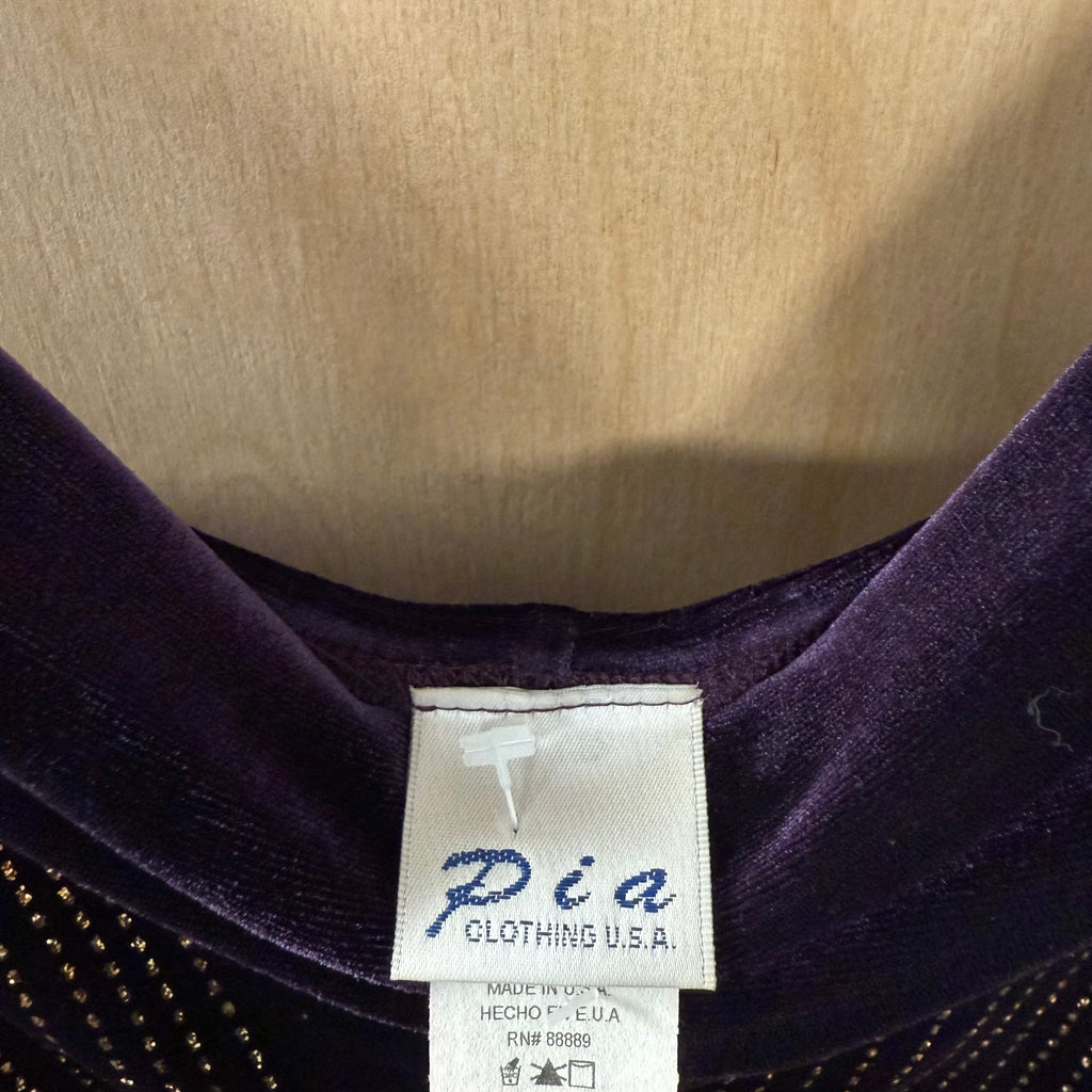 Pia vintage deep purple velvet bodycon dress with gold detailing size small