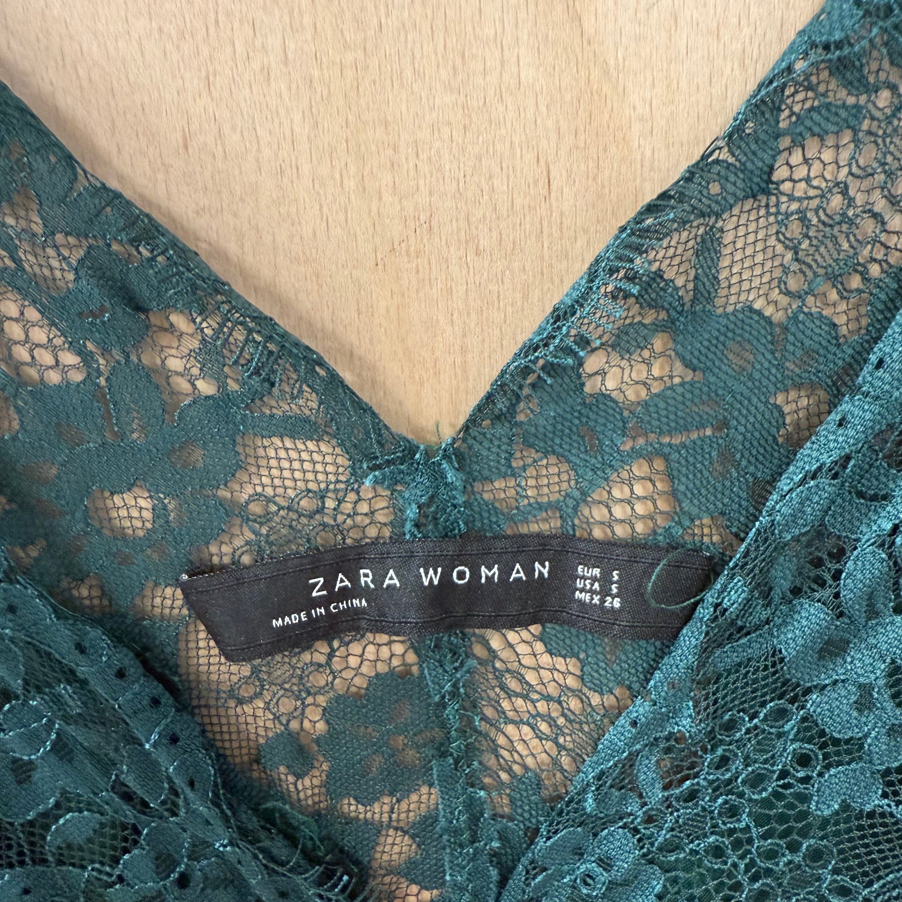 Zara emerald green velvet and lace bodycon dress size small