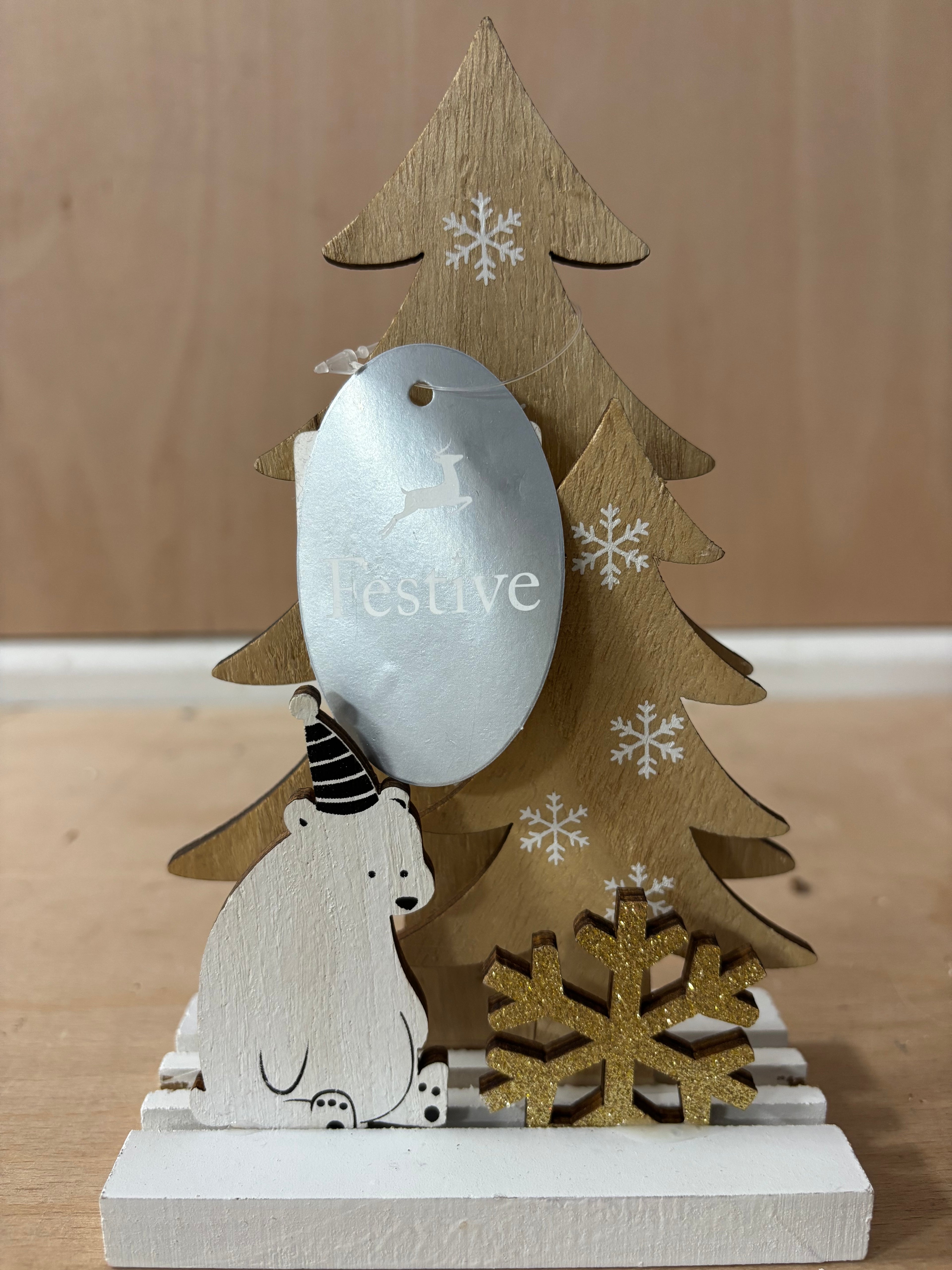 Festive wooden polar bear christmas tree decoration