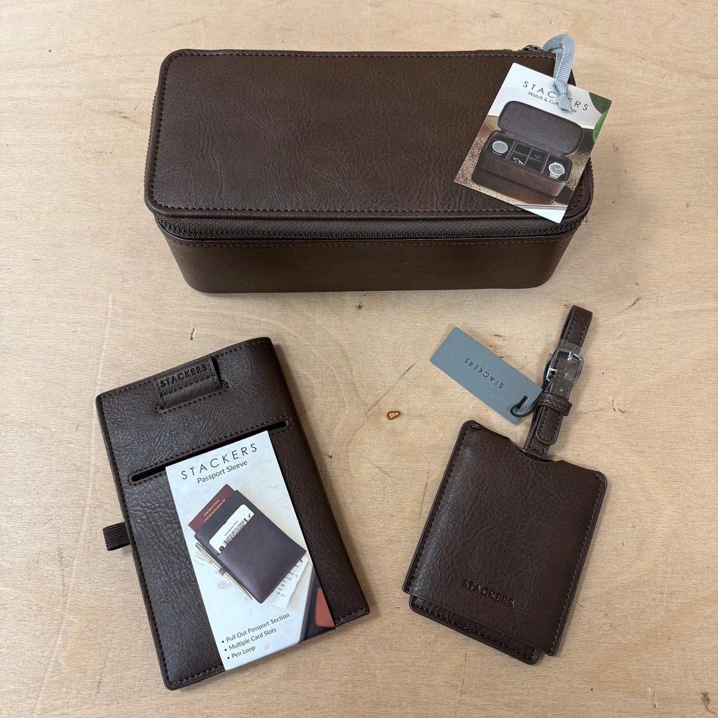 Stackers brown leather travel bundle perfect xmas gift