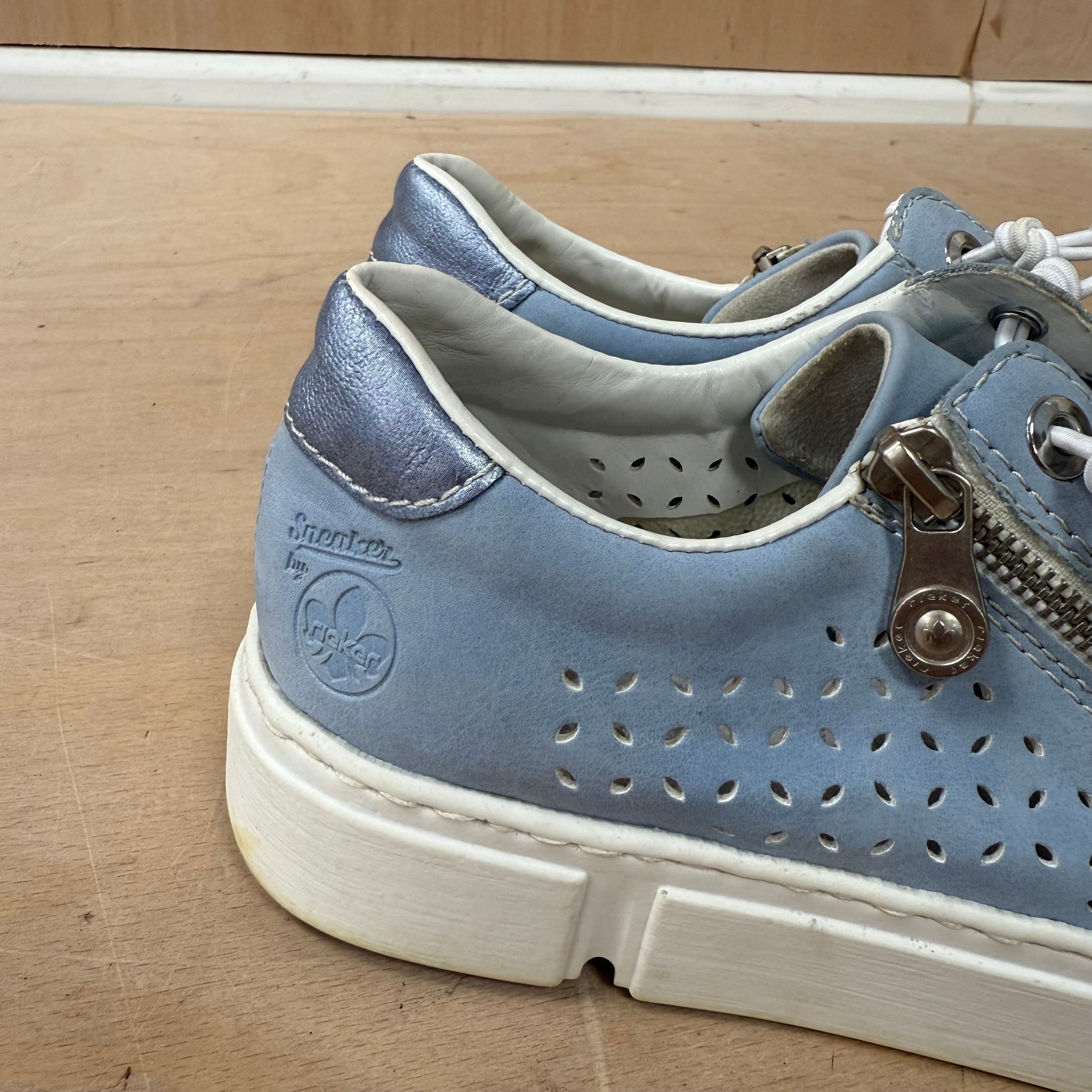 Rieker blue and white zip and lace shoes -size 4