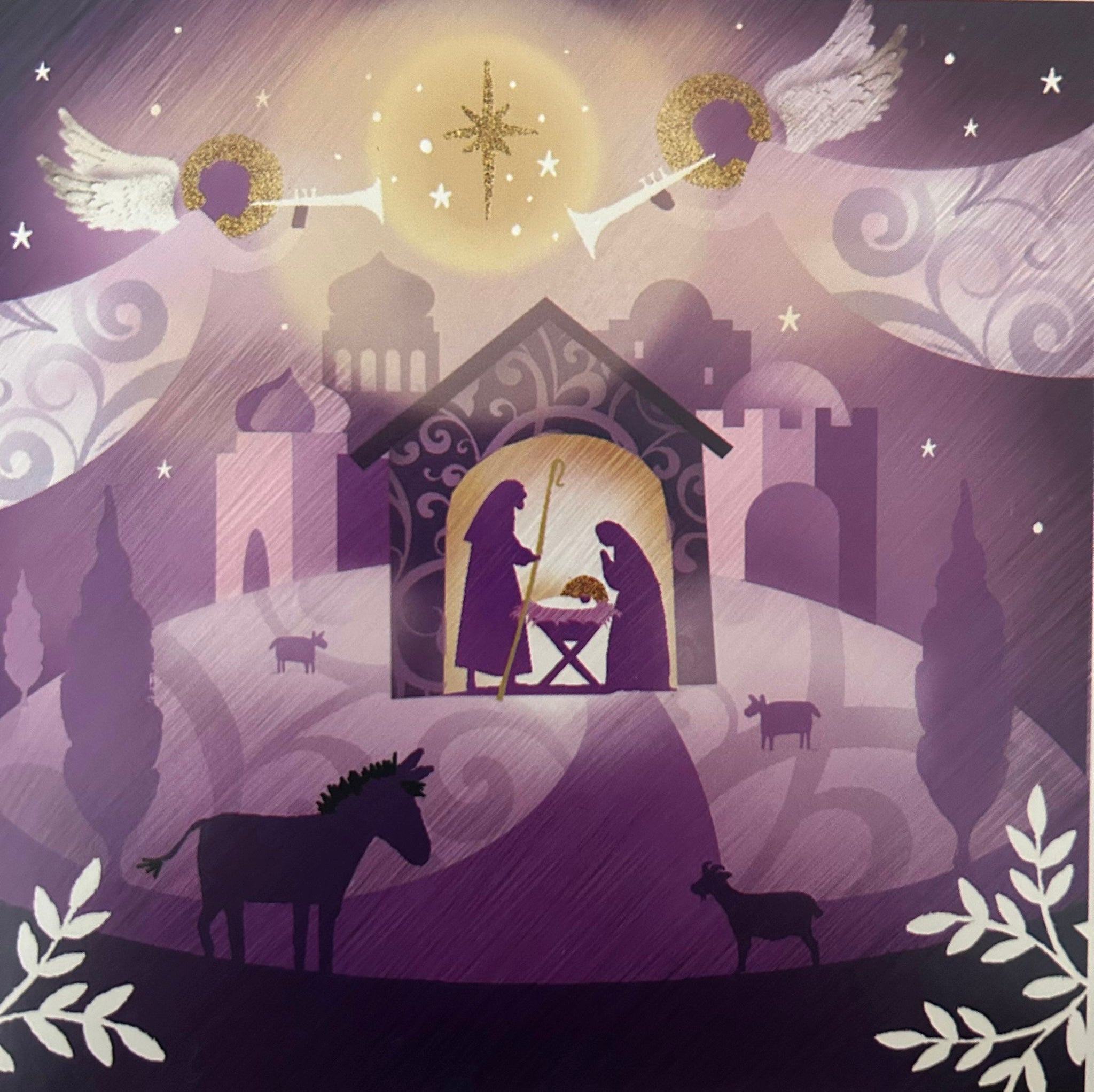 Shepherds arrival / manger scene with angels twin pack 10 pack christmas cards