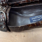 Russell & bromley brown crock embossed leather heels size 5.5 UK