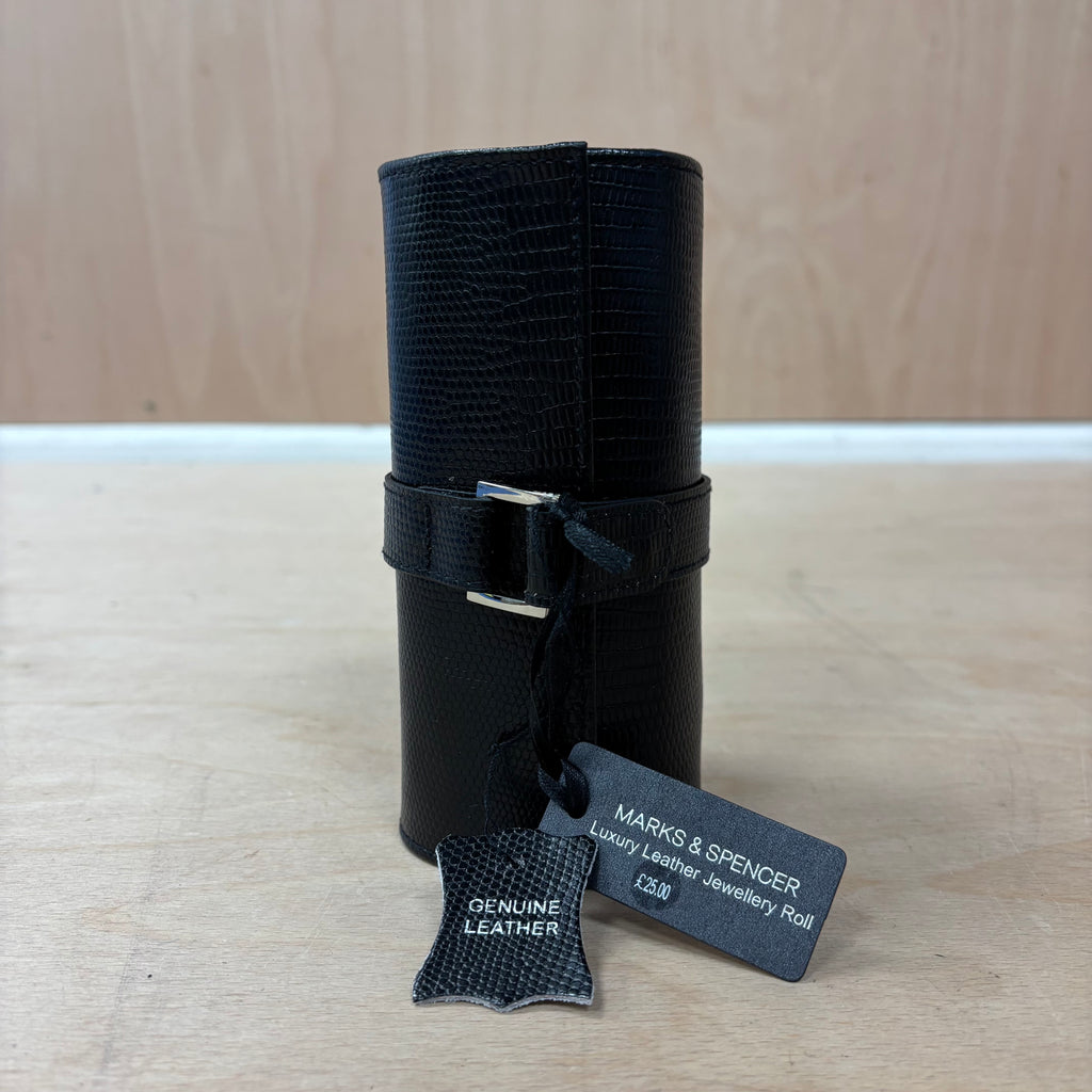 Marks & spencer luxury black leather jewellery roll new