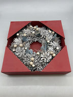 Christmas wreath boxed sage & white