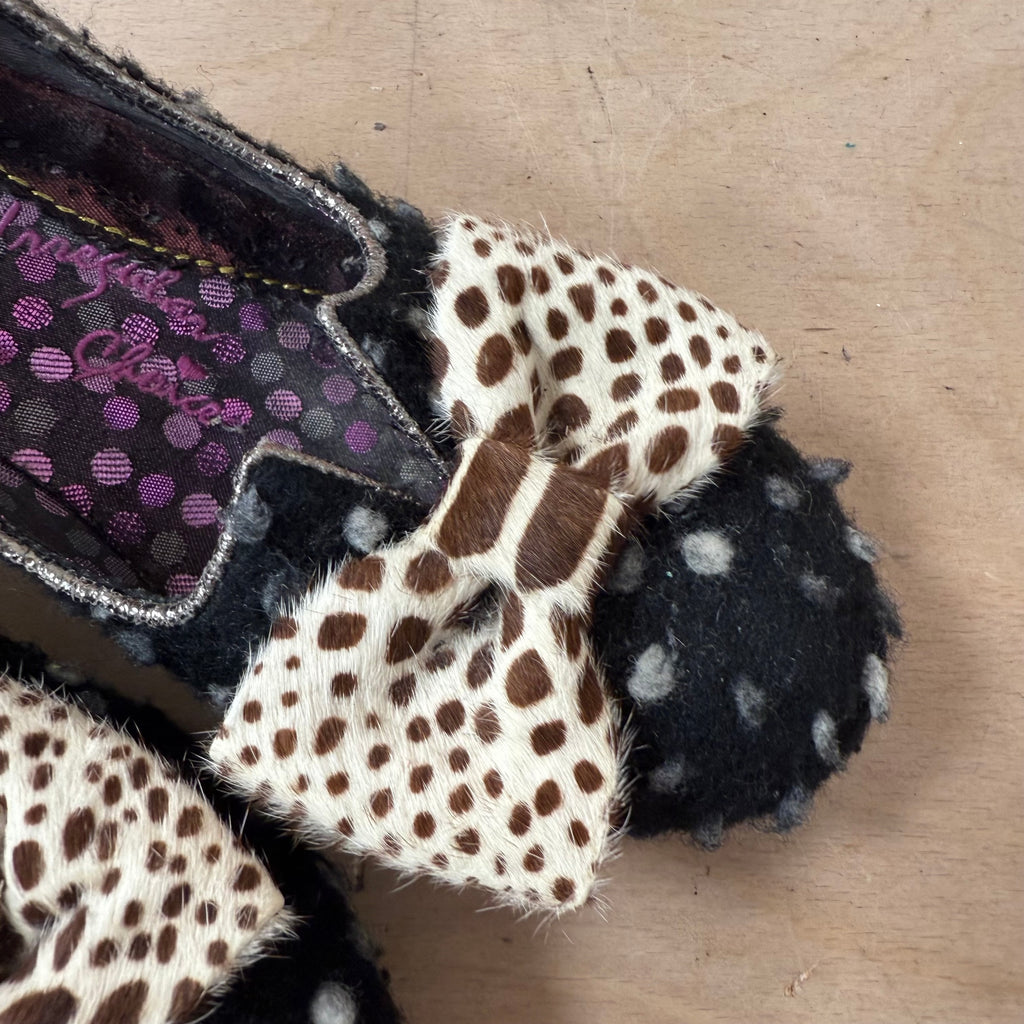 Irregular choice mutiny shoes polka dot and animal print bow size 6