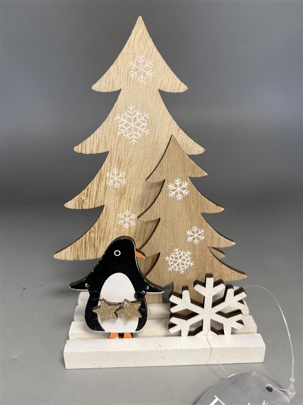 Festive wooden penguin christmas decoration