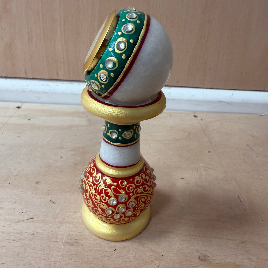 Meenakari white pillar watch with green, gold and red decoration