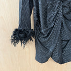 River island black satin leopard print dress with feather arm cuffs size 18