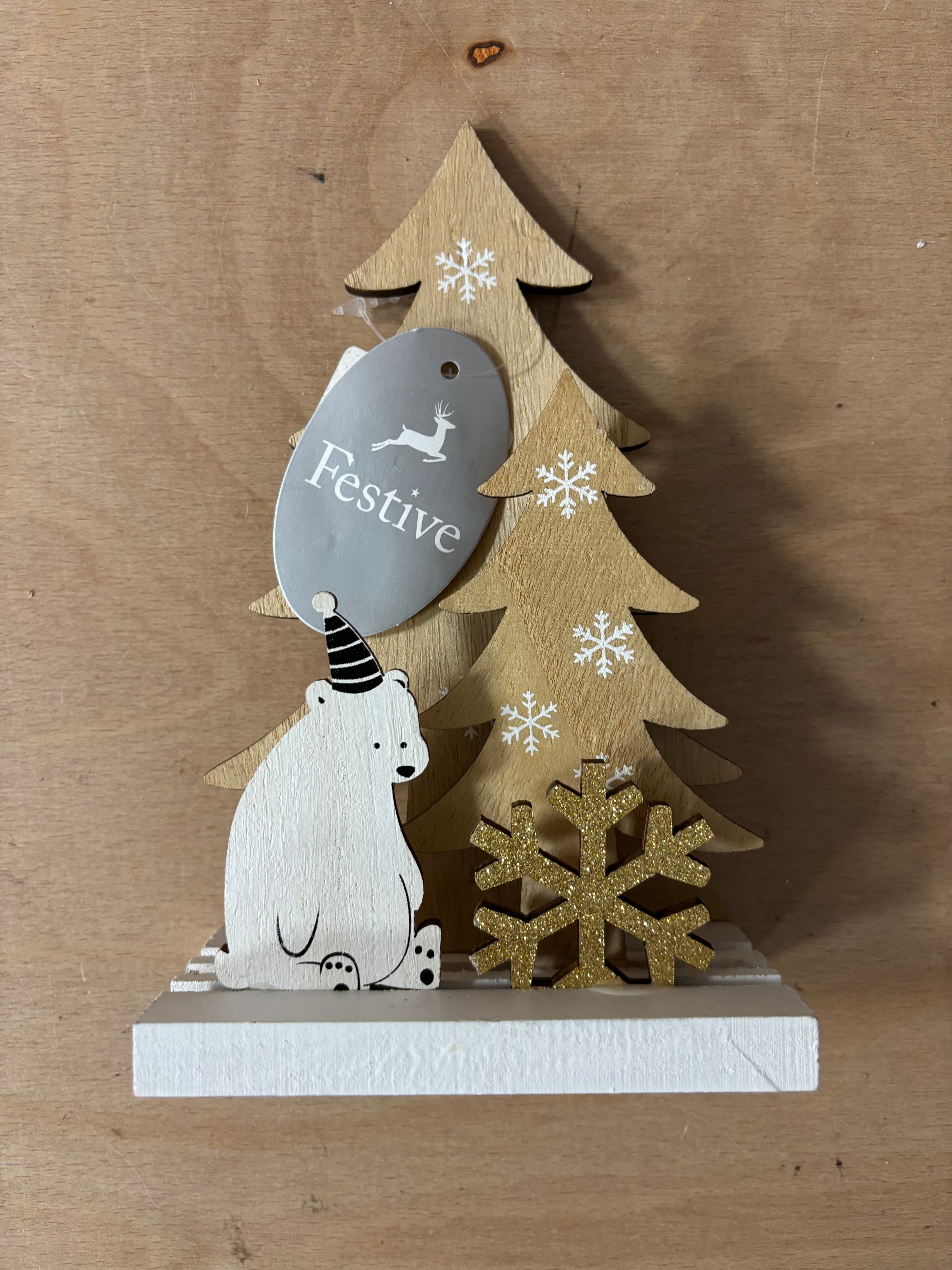 Festive wooden polar bear christmas tree decoration