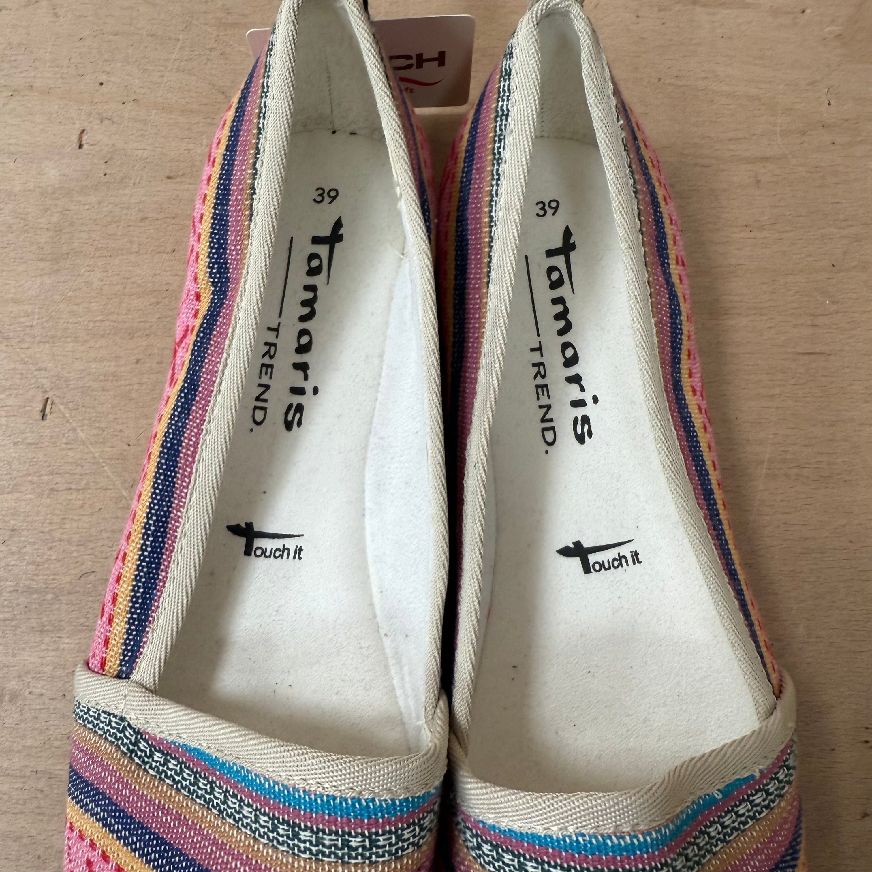 Tamaris trend slip on shoes bright colourful flats size 6