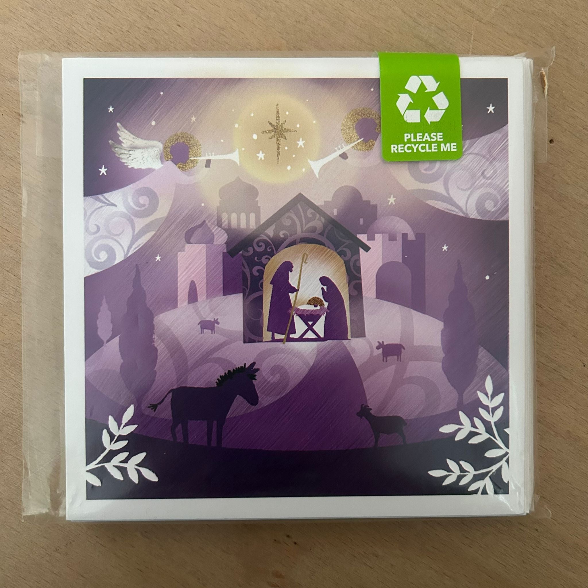 Shepherds arrival / manger scene with angels twin pack 10 pack christmas cards