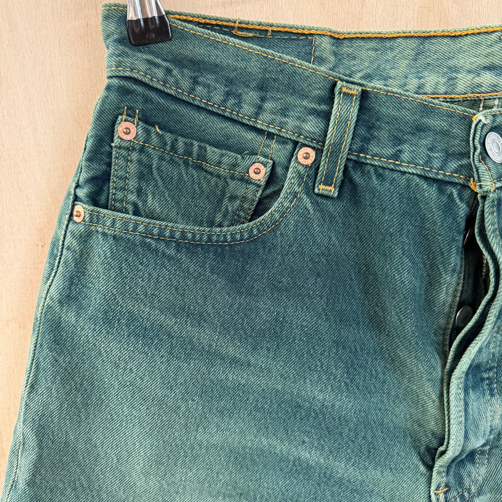 Levi 501 green jorts jean shorts distressed W 34
