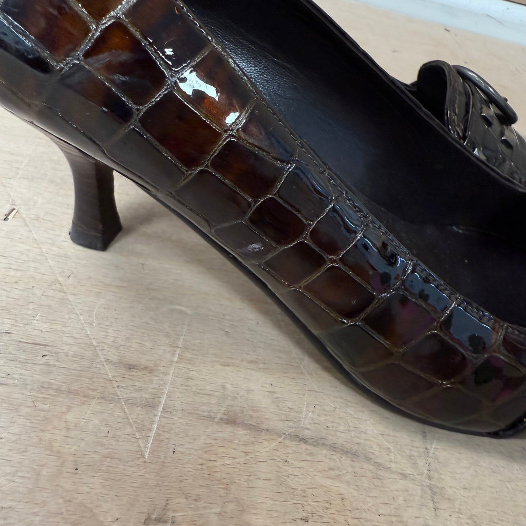 Russell & bromley brown crock embossed leather heels size 5.5 UK