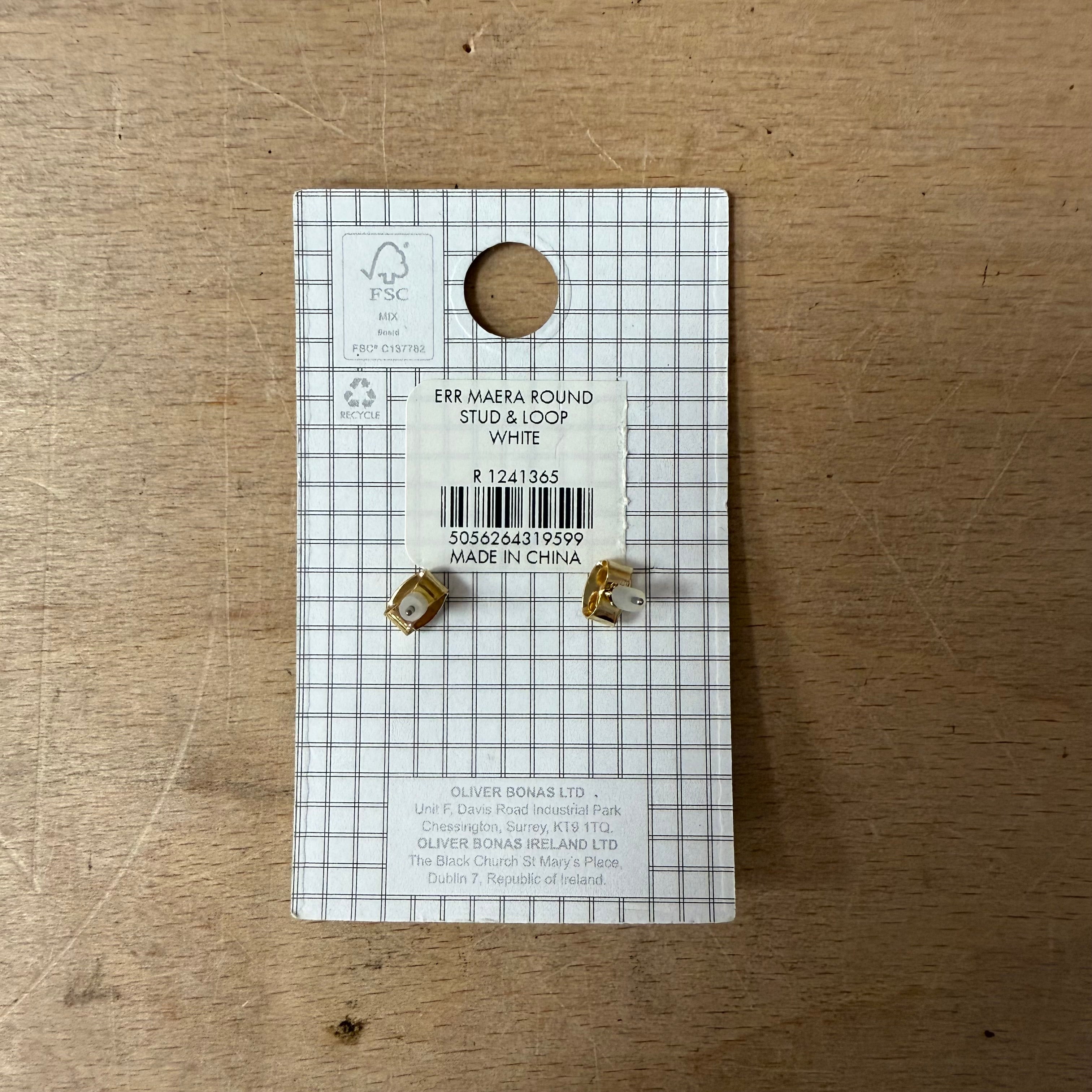 Oliver bonas white & gold stud & loop earrings