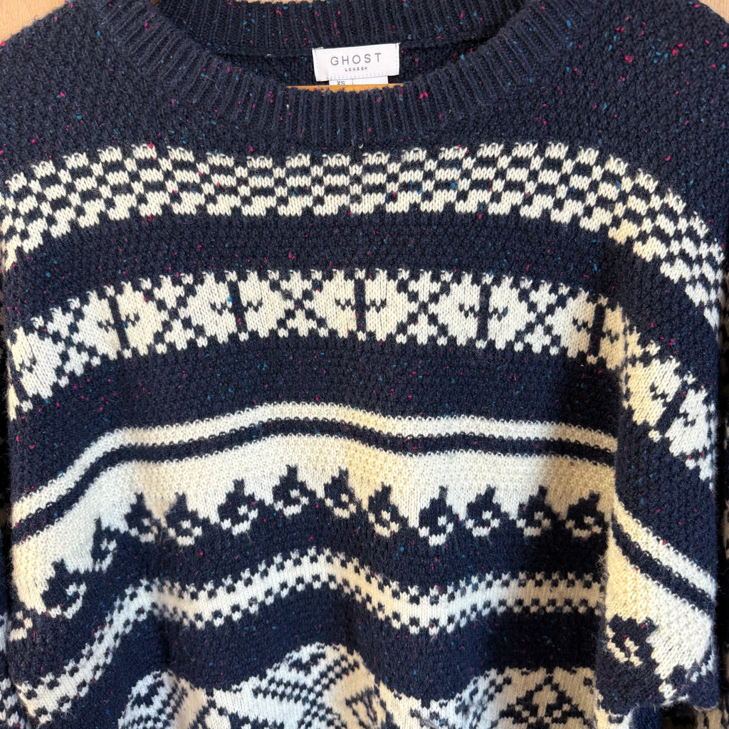 Ghost london knitted jumper blue & white size XS