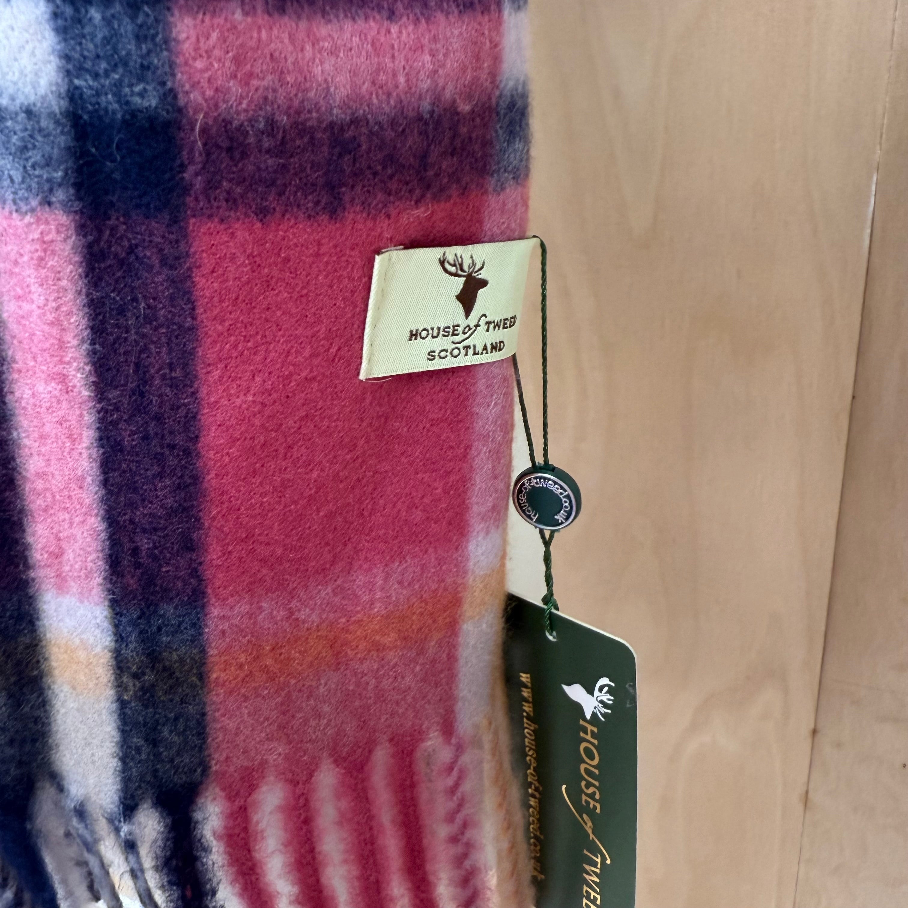 House of tweed pink multicolour soft checked scarf