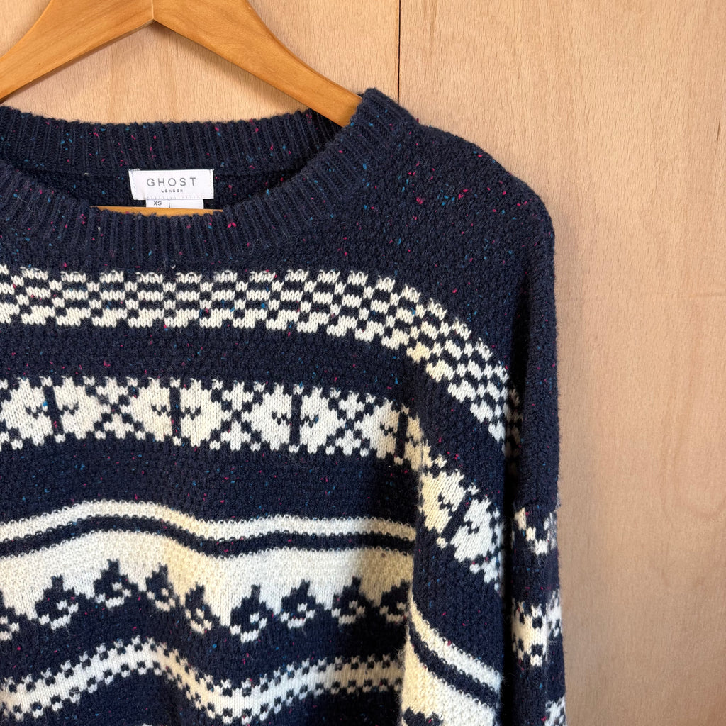 Ghost london knitted jumper blue & white size XS