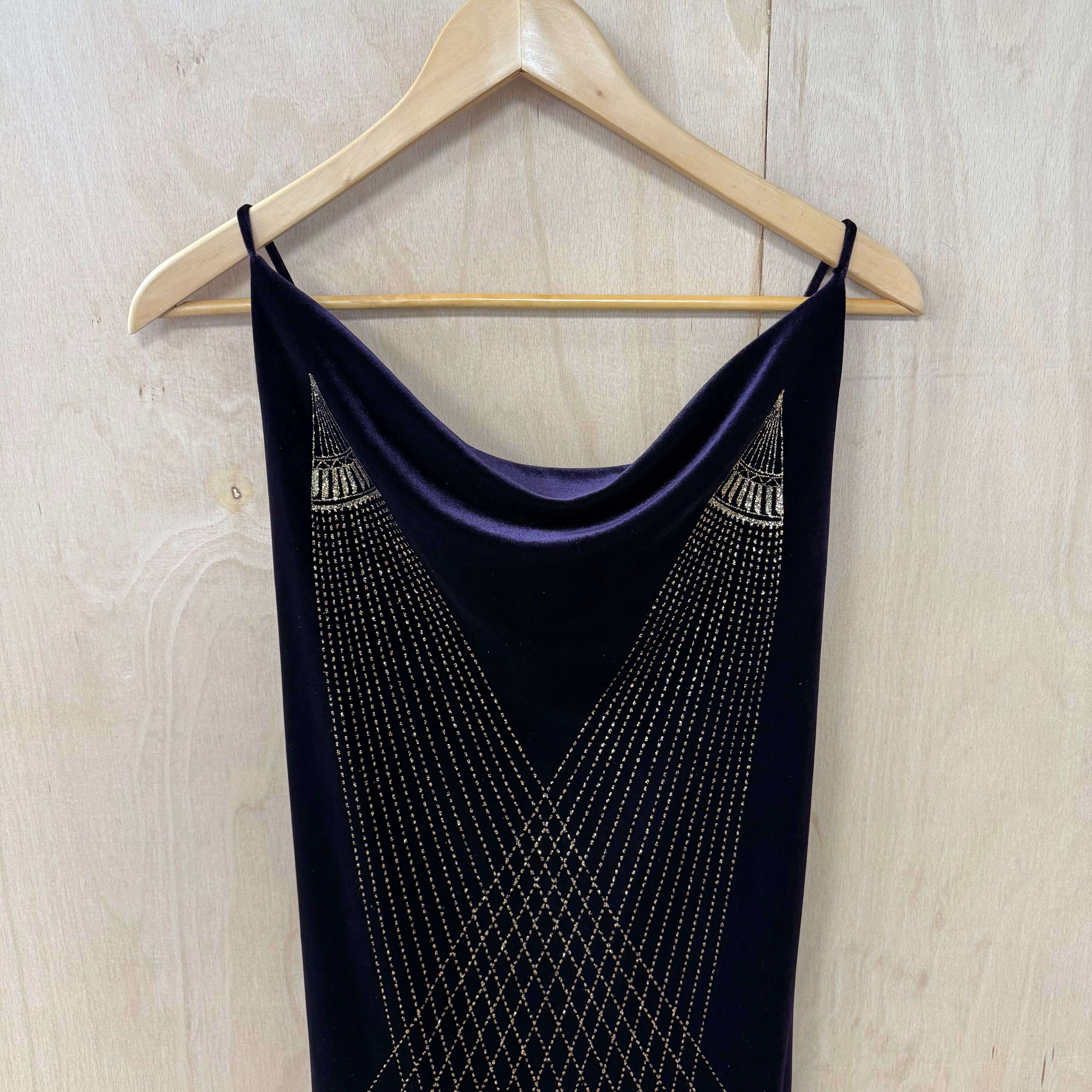 Pia vintage deep purple velvet bodycon dress with gold detailing size small