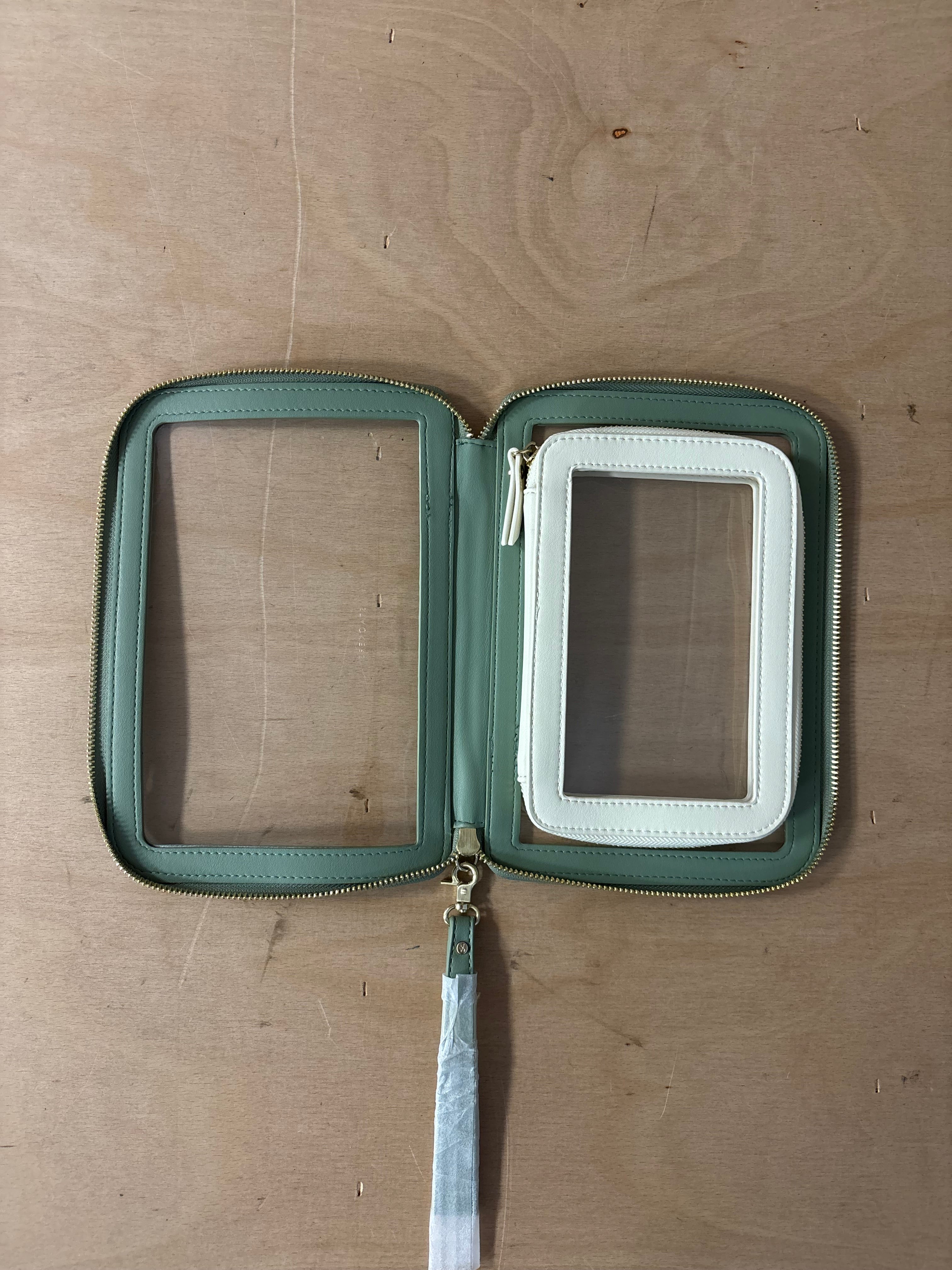 Stackers green and cream clear pouch set