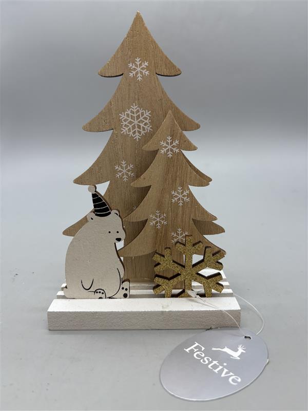 Festive wooden polar bear christmas tree decoration
