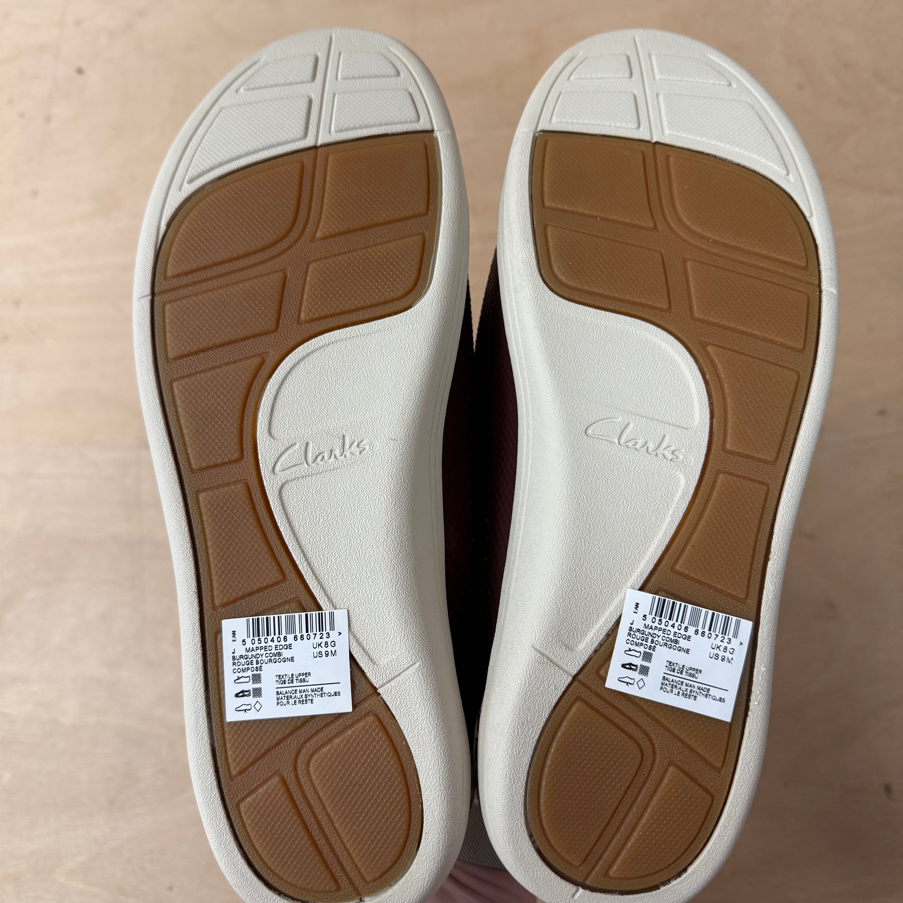Clarks mapped edge burgundy lace up trainers size 8 UK brand new