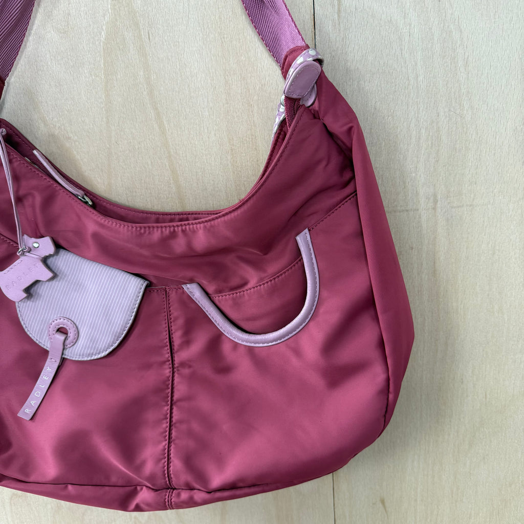 Radley pink nylon shoulder bag with detachable mini purse