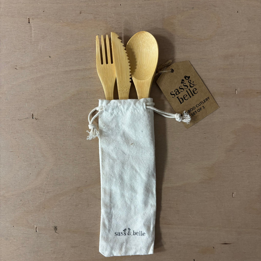 Sass & Belle bamboo cutlery set of 3 knife fork and spoon