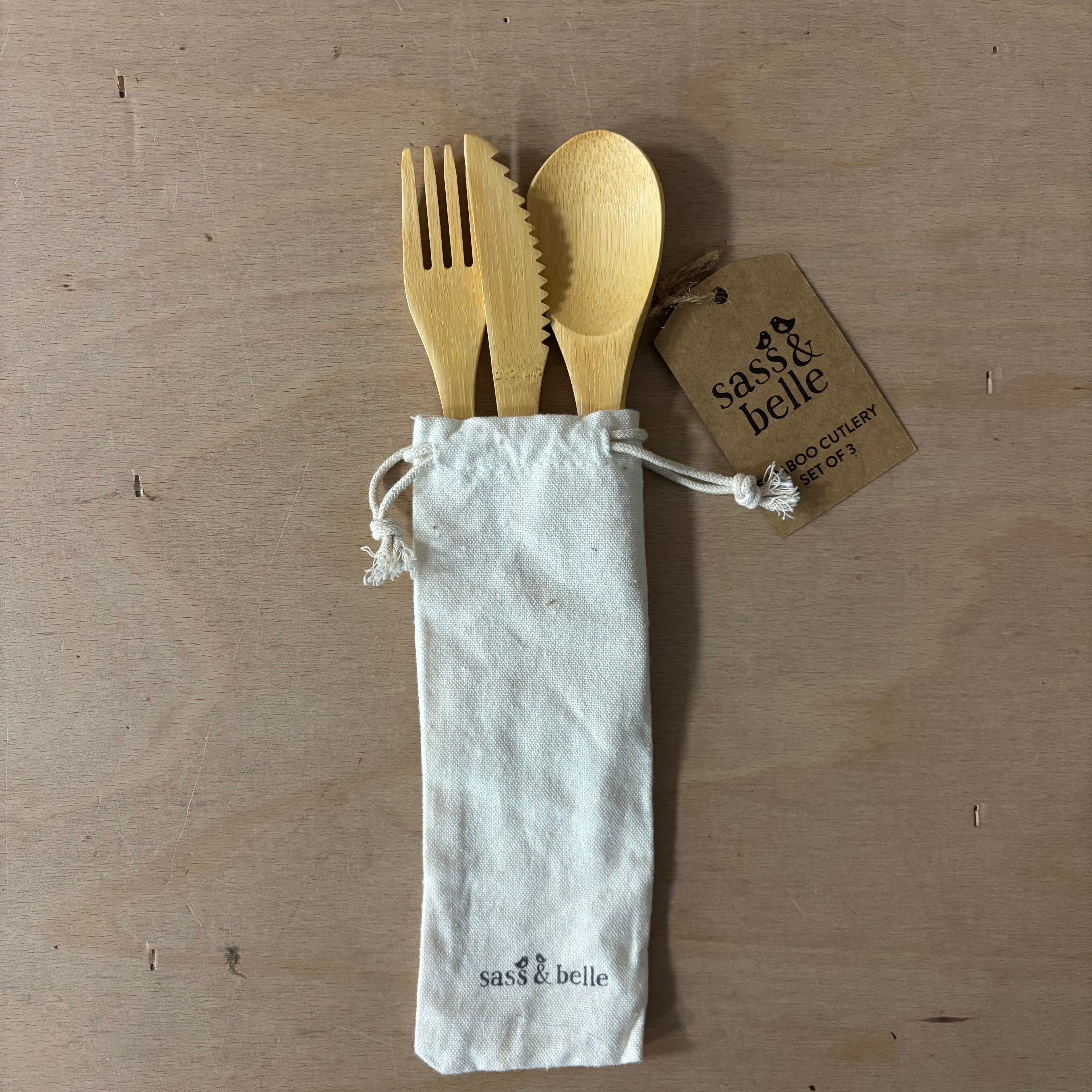 Sass & Belle bamboo cutlery set of 3 knife fork and spoon