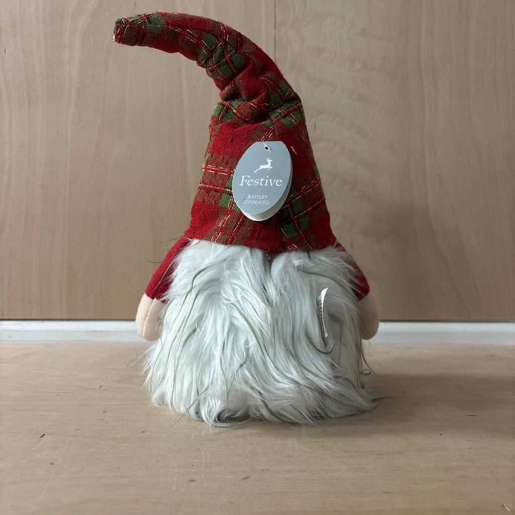 Festive dangly legs red & green tartan battery operated gonk