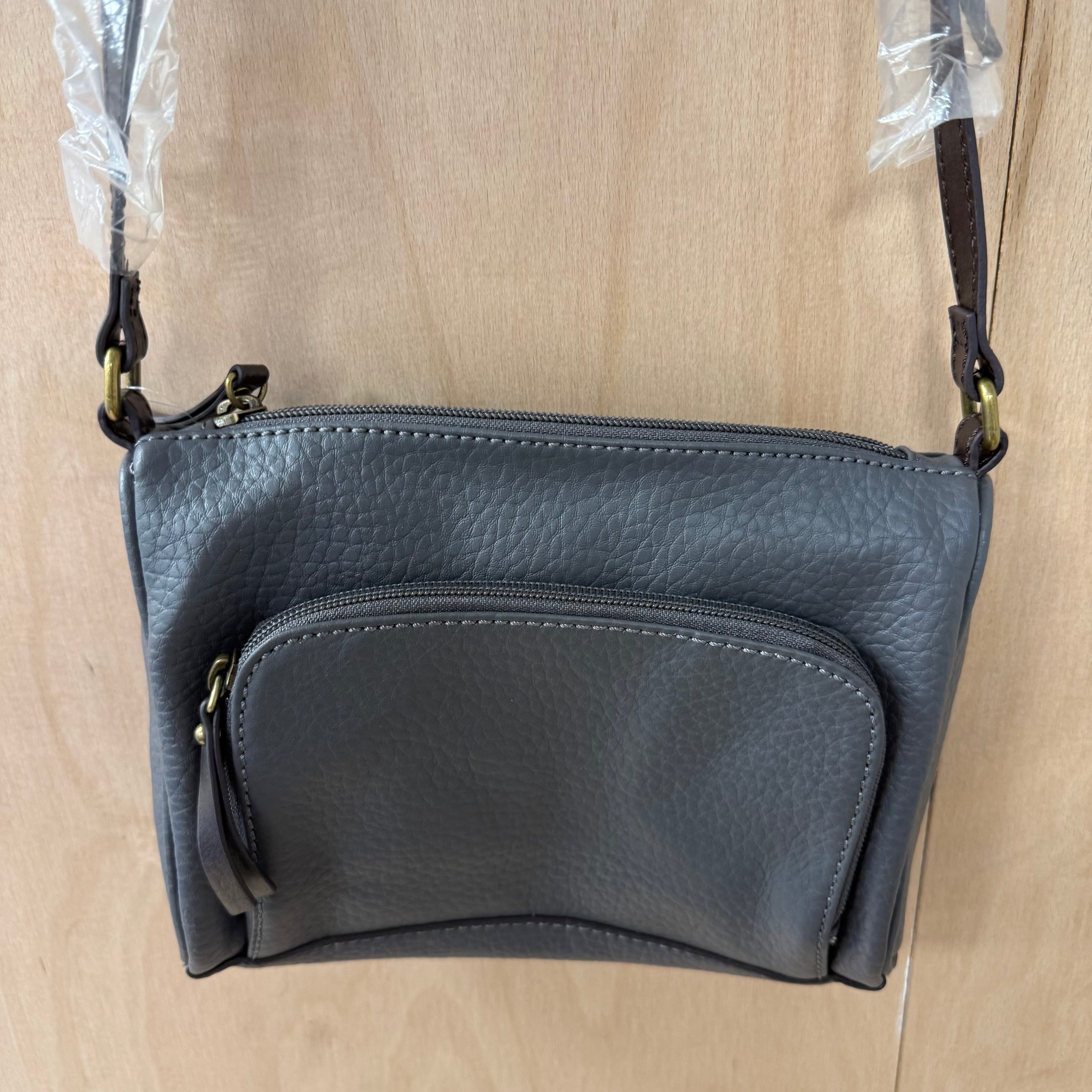 Tignanello grey genuine leather cross body bag brand new