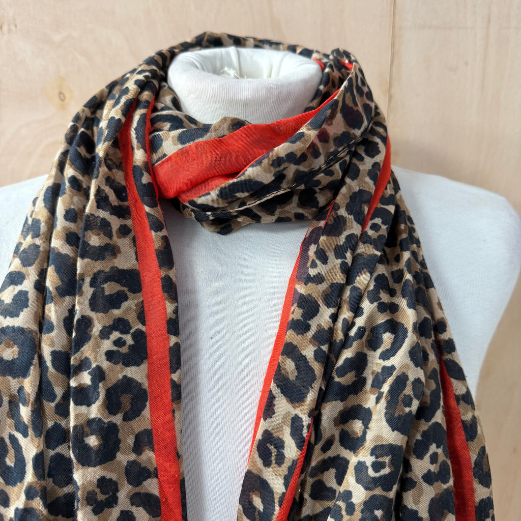New look red and leopard print long scarf