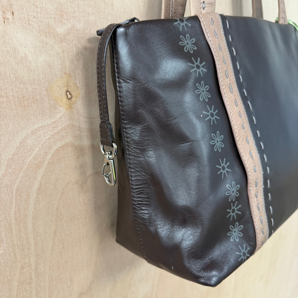 Radley brown leather shoulder bag with floral detail