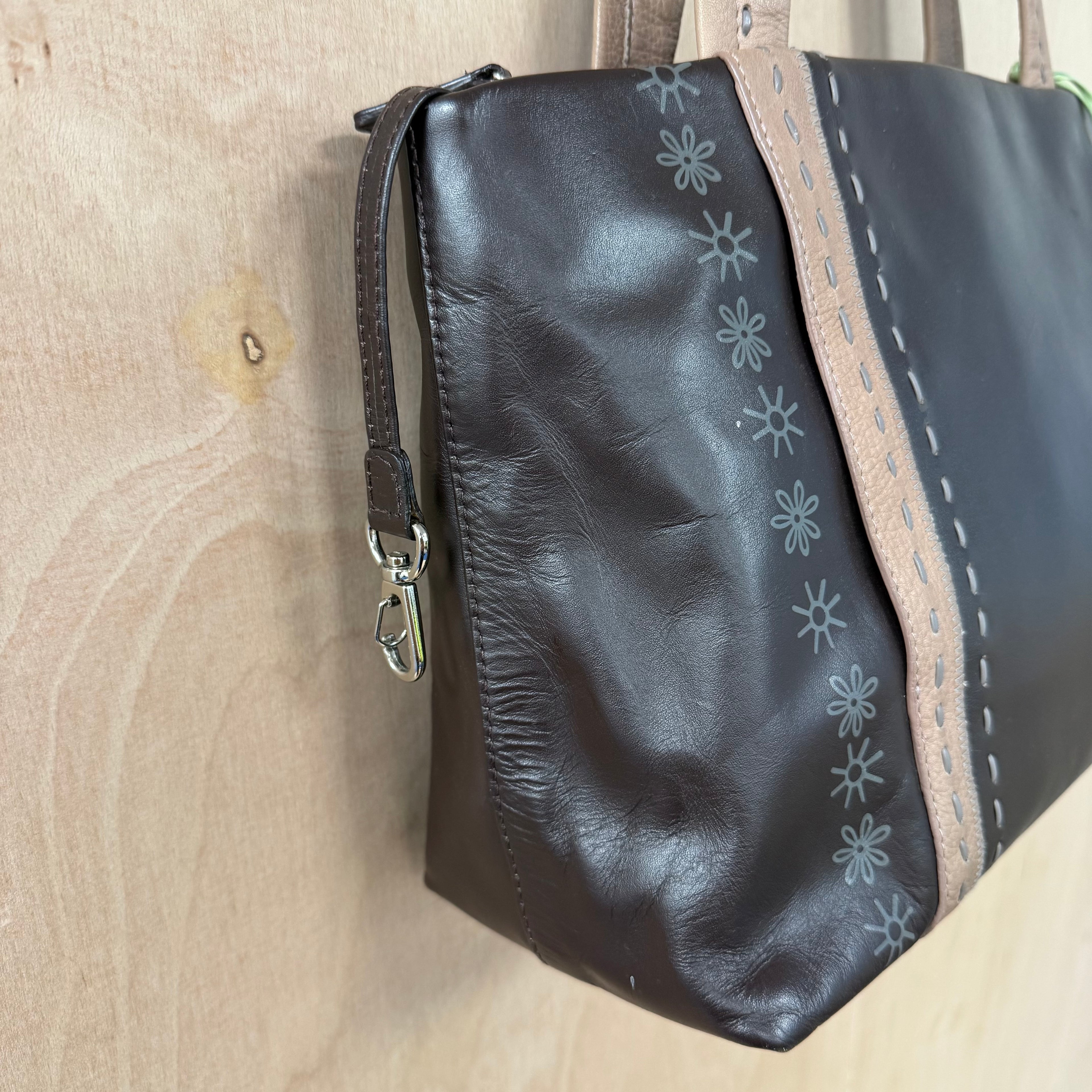 Radley brown leather shoulder bag with floral detail