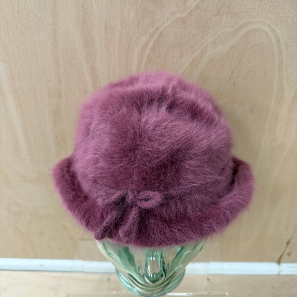 Kangol vintage fluffy berry coloured hat with bow