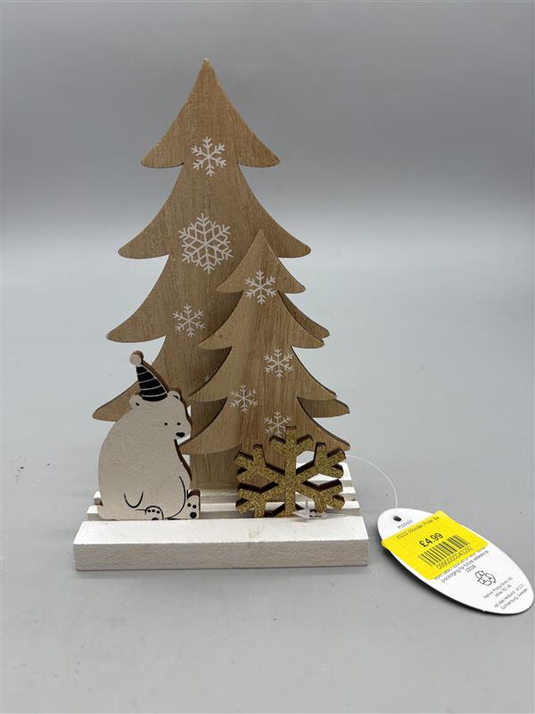 Festive wooden polar bear christmas tree decoration